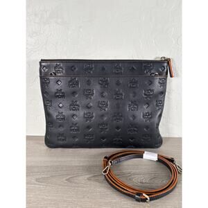 MCM Klara Monogram Embossed Black Leather Crossbody or Clutch Unisex